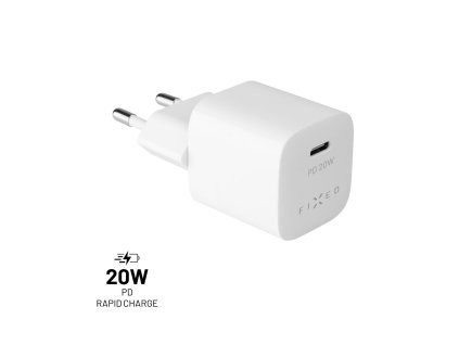 Síťová nabíječka FIXED Mini s USB-C výstupem a podporou PD, 20W, bílá