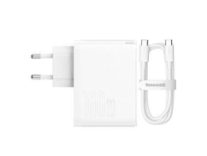 Baseus GaN5 Pro rychlonabíjecí adaptér USB-C + USB-A 100W bílá