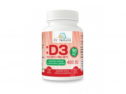Dr.Natural Vitamín D3 pro děti 400 IU 90 tbl. s příchutí jahod