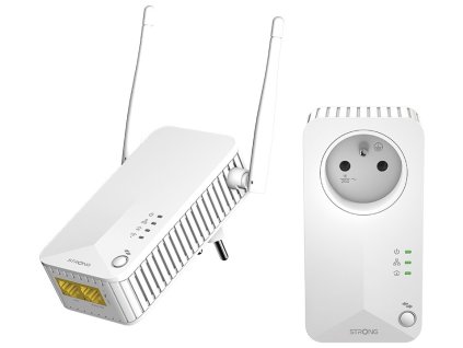 STRONG sada 2 adaptérů Powerline WF 600 DUO FR/ Powerline 600 Mbit/s/ Wi-Fi 300 Mbit/s/ 2x LAN/ bílý