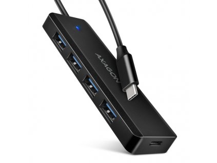 AXAGON HUE-C1C, 4x USB 5Gbps TRAVEL hub, USB-C napájecí konektor, kabel USB-C 19cm