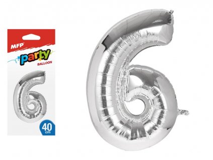 Balónek č. 6 nafukovací fóliový 40 cm - stříbrný