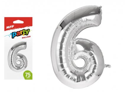 Balónek č. 6 nafukovací fóliový 75 cm - stříbrný
