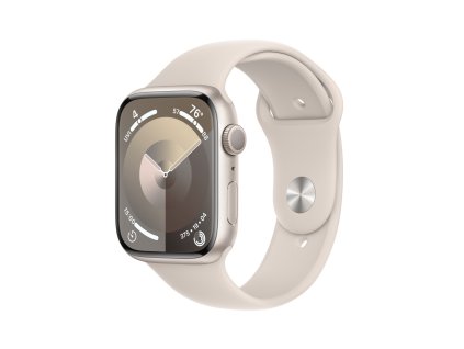 Apple Watch Series 9 45mm Hvězdně bílý hliník s hvězdně bílým sportovním řemínkem - S/M