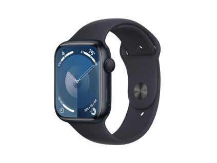 Apple Watch Series 9 45mm Temně inkoustový hliník s temně inkoustovým sportovním řemínkem - M/L