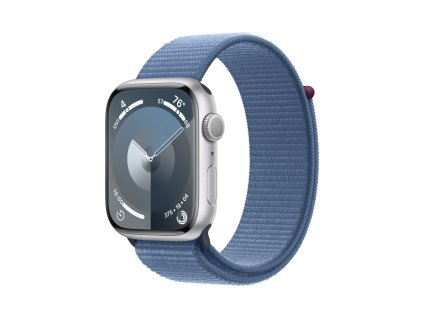 Apple Watch Series 9 45mm Stříbrný hliník s ledově modrým provlékacím sportovním řemínkem