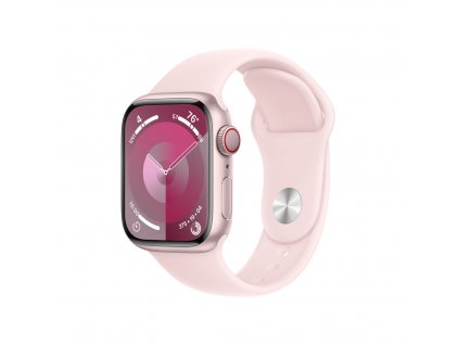 Apple Watch Series 9 41mm Cellular Růžový hliník se světle růžovým sportovním řemínkem - S/M
