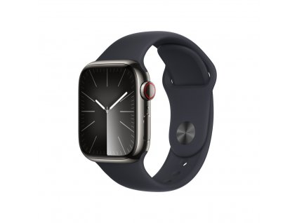Apple Watch Series 9 41mm Cellular Grafitově šedý nerez s temně inkoustovým sportovním řemínkem - S/M