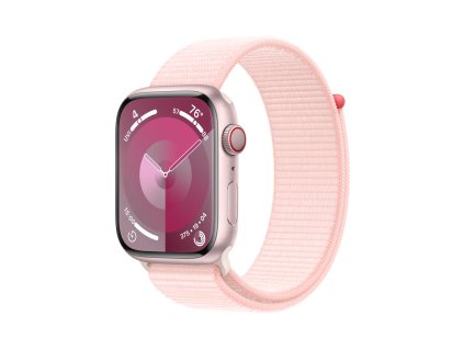 Apple Watch Series 9 45mm Cellular Růžový hliník se světle růžovým provlékacím sportovním řemínkem