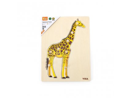 Viga Dětské dřevěné puzzle vkládačka Montessori  Žirafa