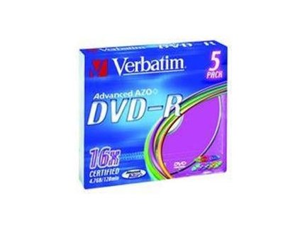 Verbatim DVD-R 4,7GB 16x Slim Colour (5-pack)