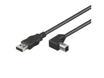 PremiumCord Kabel USB 2.0, A-B, 2m se zahnutým USB-B konektorem 90°