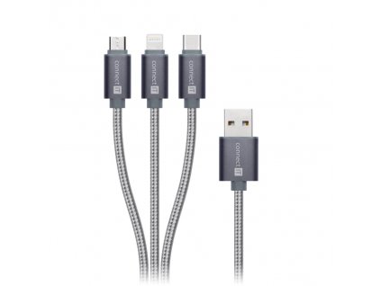 Connect IT Wirez 3in1 USB-C & microUSB & Lightning, silver gray, 1,2m
