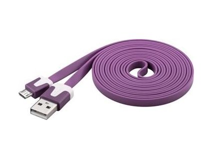 Kabel microUSB 2m, plochý PVC kabel, fialový