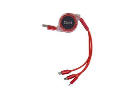 Kabel Geti GCU 02 USB 3v1 červený samonavíjecí