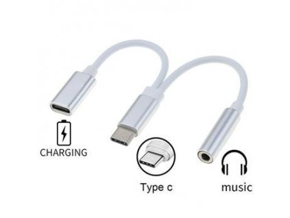 Převodník USB-C na audio konektor jack 3,5mm female + USB-C konektor pro nabíjení