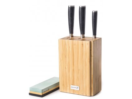 G21 Sada nožů Damascus Premium v bambusovém bloku, Box, 3 ks + brusný kámen