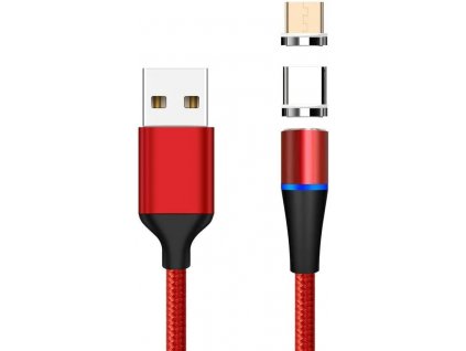 Magnetický microUSB a USB-C nabíjecí a datový kabel 1m, červený
