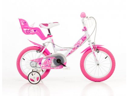 DINO bikes 144RN bílá, růžový potisk 14" dětské kolo