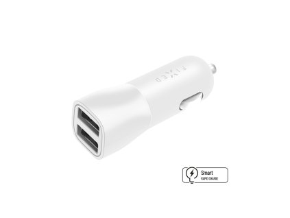 Autonabíječka FIXED s 2xUSB výstupem, 15W Smart Rapid Charge, bílá