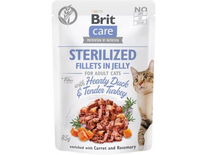 Brit Care Cat Sterilized. Fillets in Jelly with Hearty Duck & Tender Turkey 85g kapsičky pro kočky