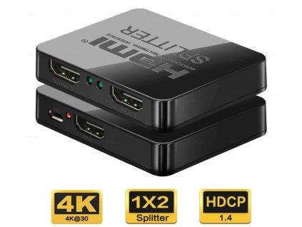 HDMI splitter 1-2 porty, s napájením z USB, 4K, FULL HD, 3D