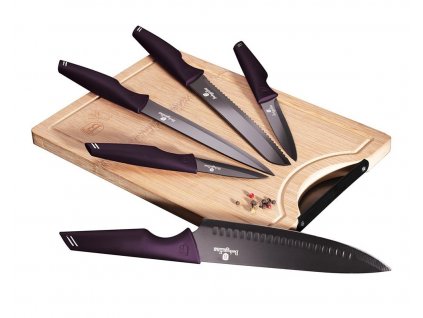 BerlingerHaus Sada nožů s nepřilnavým povrchem + prkénko 6 ks Purple Eclipse Collection