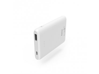 Hama SLIM 5HD, powerbank, 5000 mAh, 1 A, výstup: USB-A, bílá