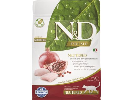 N&D PRIME CAT Neutered Chicken & Pomegranate 300g granule pro kastrované kočky