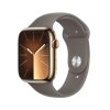 Apple Watch Series 9 45mm Cellular Zlatý nerez s jílově šedým sportovním řemínkem - S/M