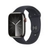 Apple Watch Series 9 45mm Cellular Grafitově šedý nerez s temně inkoustovým sportovním řemínkem - M/L