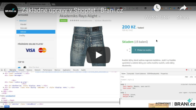 Jak na základní úpravy eshopu Shoptet