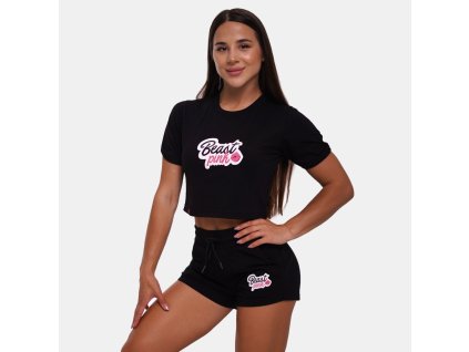 Dámské tričko CropTop Black - BeastPink