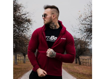 Mikina Zipper Hoodie Burgundy White - GymBeam