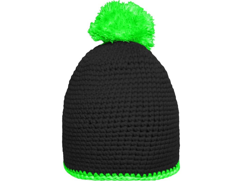 Háčkovaná čepice s kontrastním lemem a bambulí  MB 7964 (Velikost onesize, Barva black/light grey)