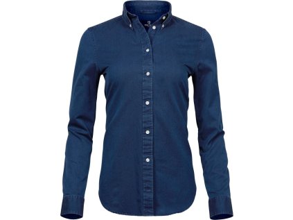 Denim keprová halenka s dlouhým rukávem (Velikost XS, Barva indigo blue)