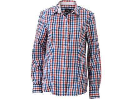 Popelínová kostkovaná halenka s dlouhým rukávem  JN 616 (Velikost XS, Barva green/white)