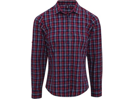 Popelínová halenka s dlouhým rukávem "Sidehill"  PR 356 (Velikost XS, Barva navy/red)