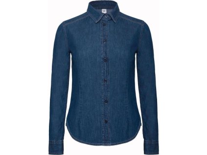 Denim keprová halenka s dlouhým rukávem  DNM Vision /women (Velikost XS, Barva deep blue denim)