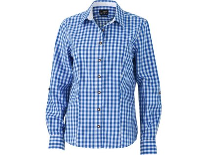 Popelínová kostkovaná halenka v tradičním vzhledu  JN 637 (Velikost XS, Barva green/white)