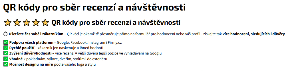 QR kódy pro sběr recenzí a návštěvnosti