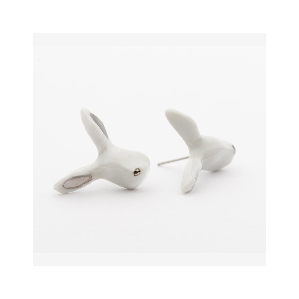 Zvířecí náušnice porcelán - králíčci se stříbrným zdobením