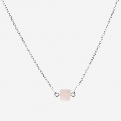 metaformi design jewelry CUBE SILVER NECKLACE ROSE QUARTZ