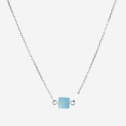 metaformi design jewelry CUBE SILVER NECKLACE AQUAMARINE