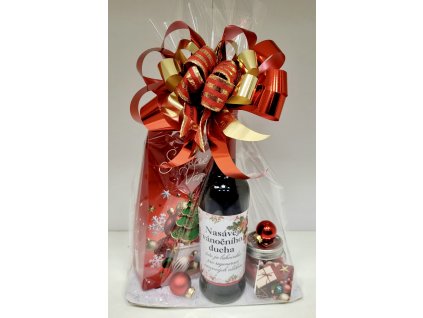vánoční balíček - pralinky, lahev, svíčka