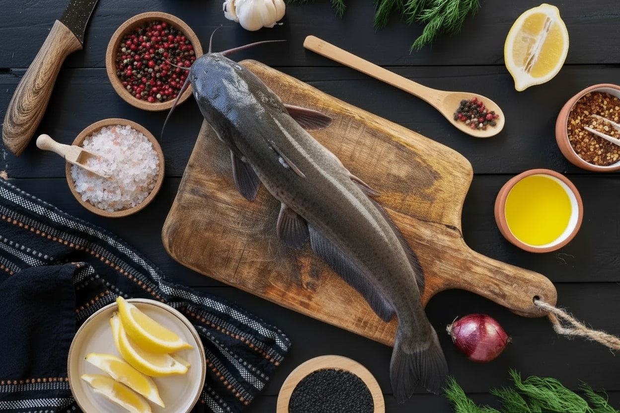 Africký sumec chuť v celej rybe