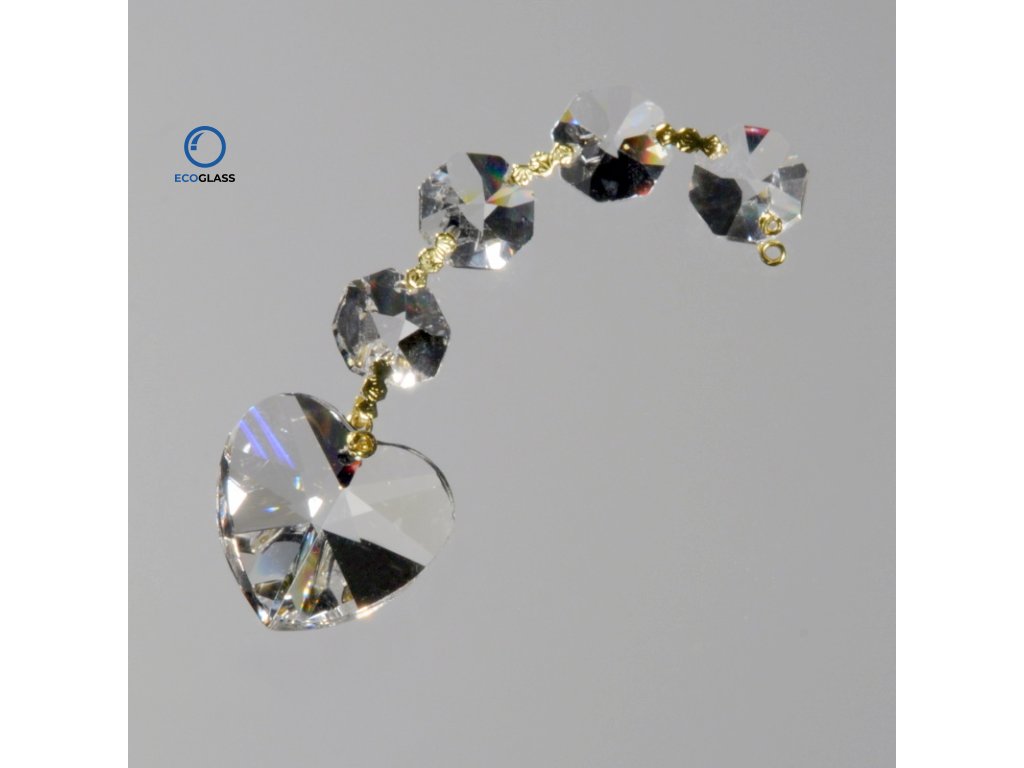 Crystal glass hanger with heart and octagons