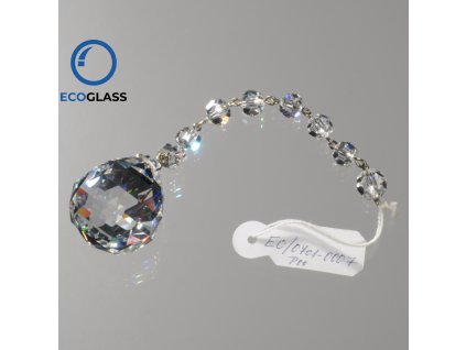 Crystal glass hanger with 30 mm ball and beads, length 14 cm