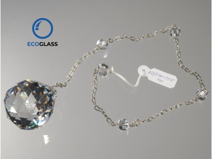 Crystal glass hanger with ball 50 mm and beads, length 55 cm