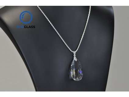 Crystal Glass pear 38 mm on metal chain